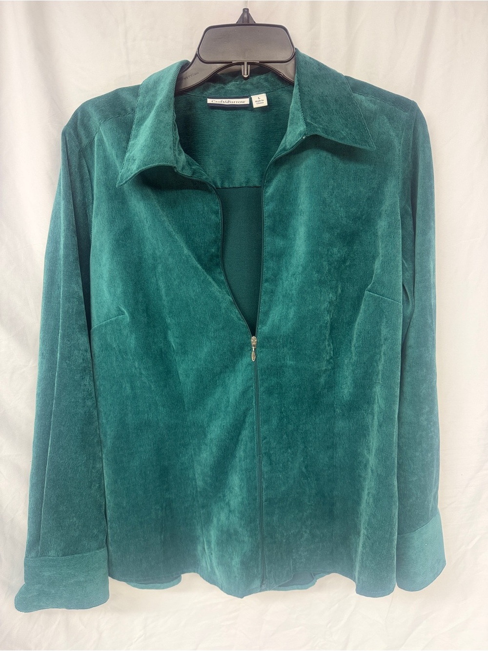 Croft & Barrow Velvet Zip-Front Jacket - Teal